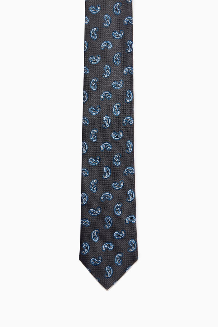 

Paisley Print Tie in Silk, Grey