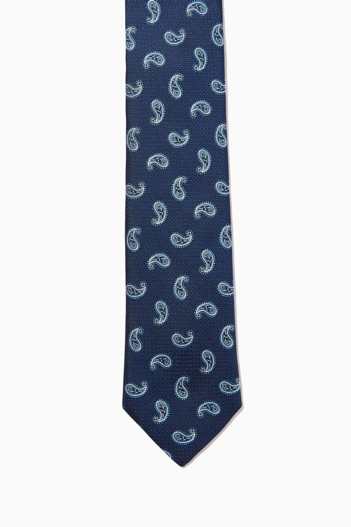 

Paisley Print Tie in Silk, Blue