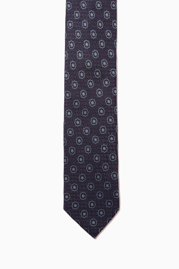 

Floral Print Tie in Silk, Blue