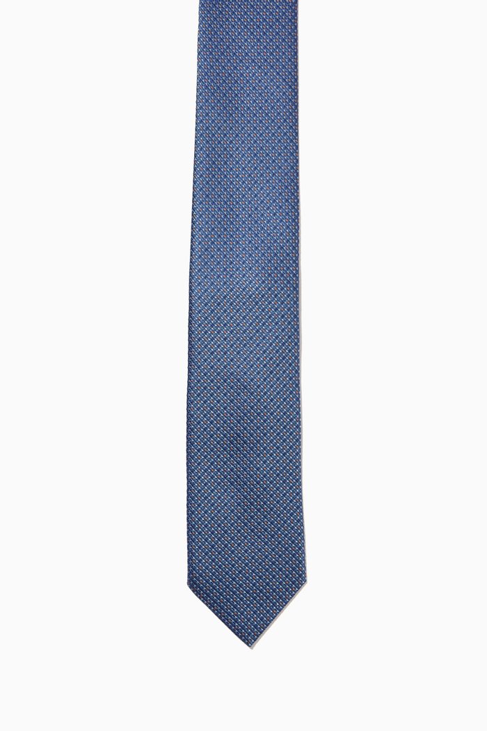 

Patterned Print Tie in Silk, Blue
