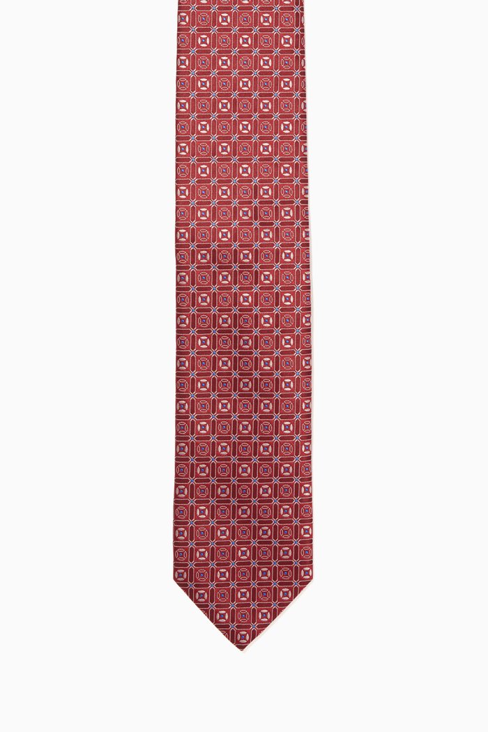 

Geometric Print Tie in Silk, Red