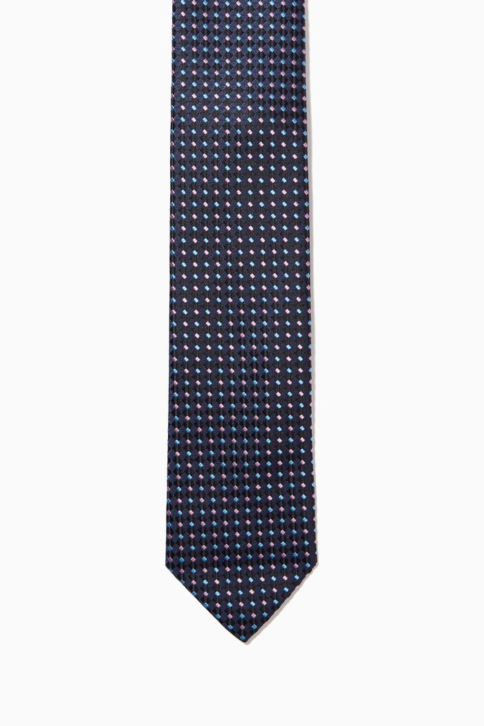 

Geometric Print Tie in Silk, Blue