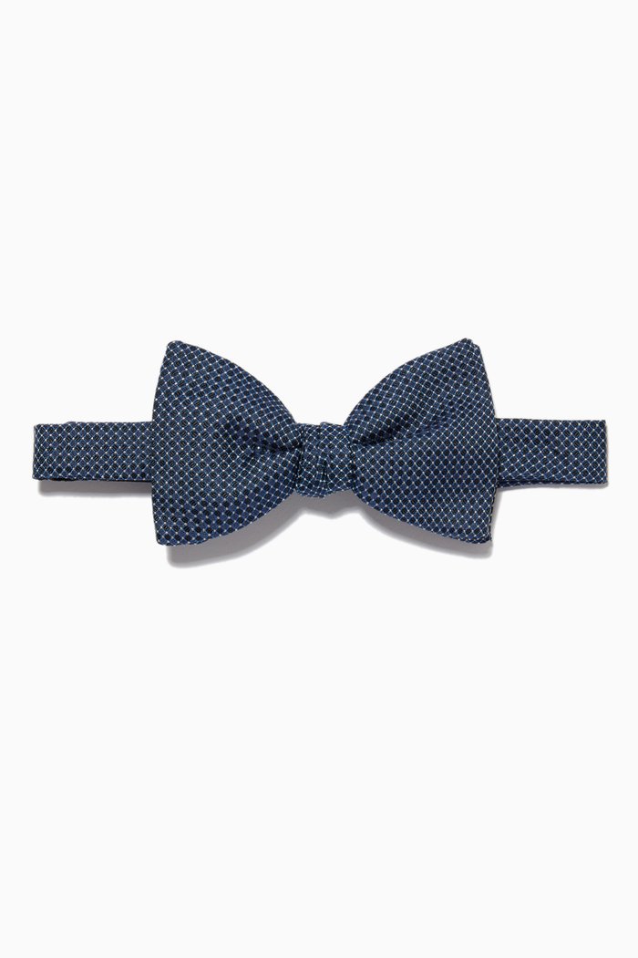 Geometric Print Bow Tie in Silk, Blue
