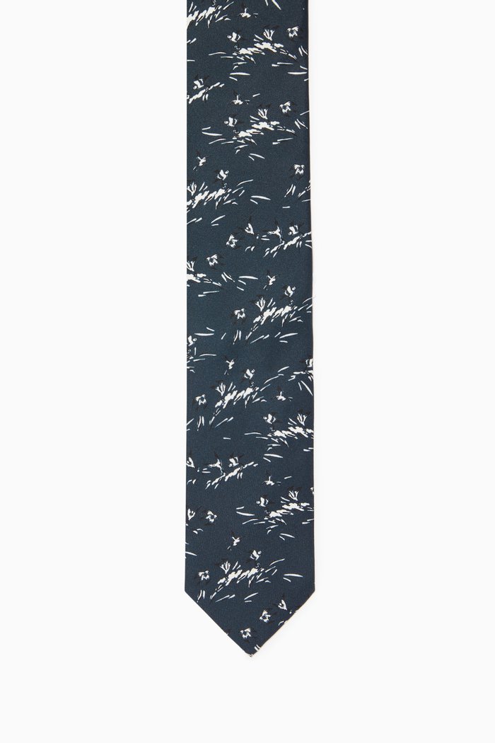 

Bird Print Tie in Silk, Blue