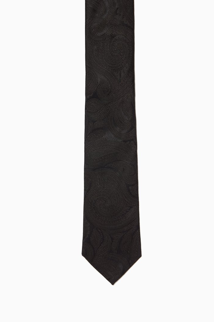 

Paisley Print Tie in Silk, Black