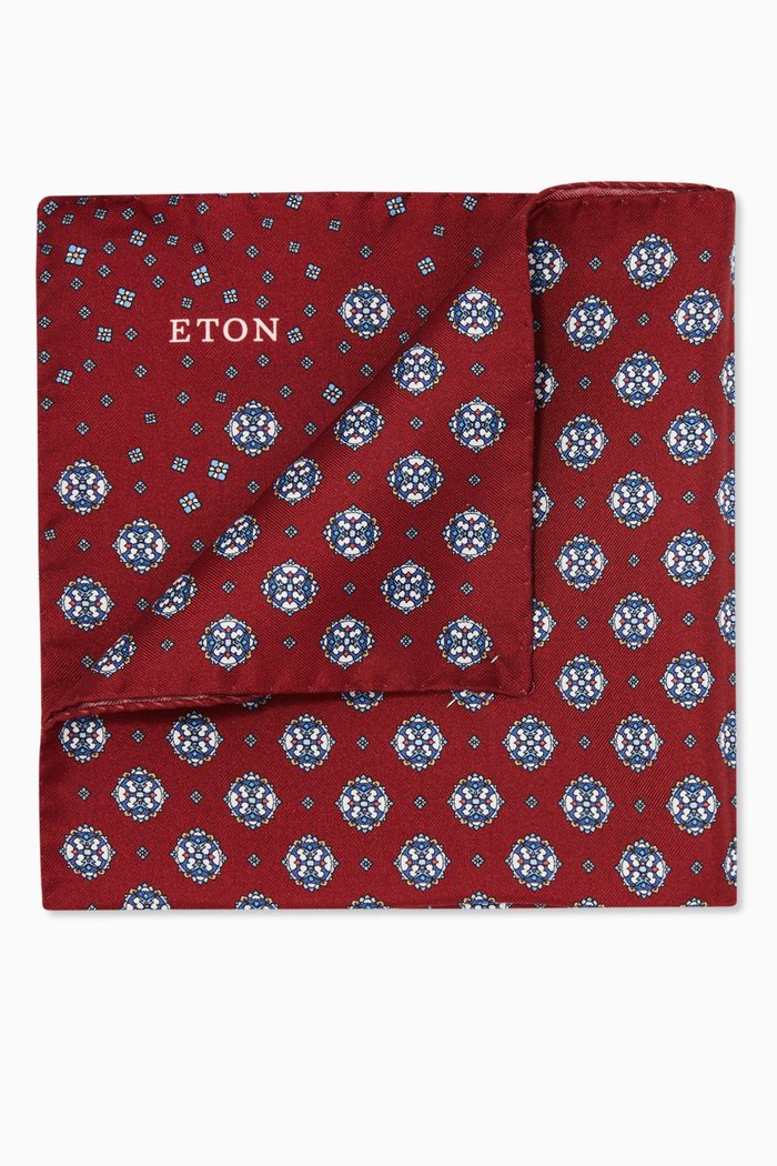 

Medallion Print Pocket Square in Silk, Red