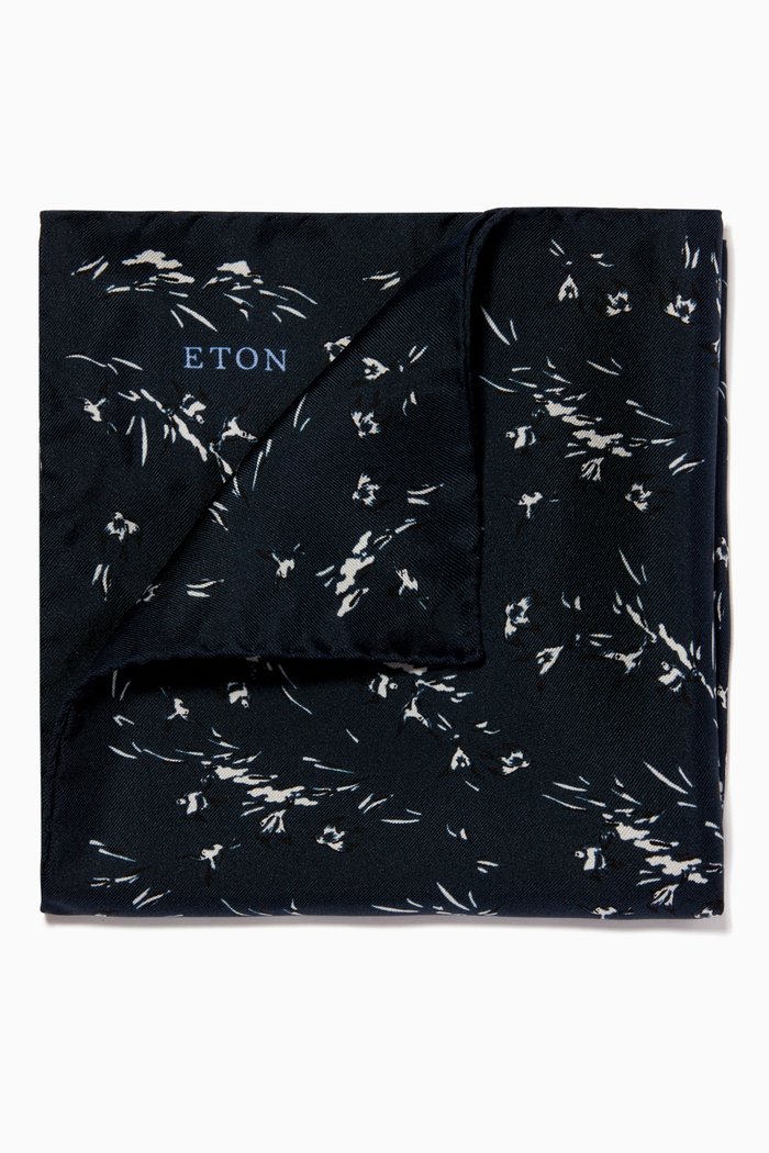 

Bird Print Pocket Square in Silk, Blue