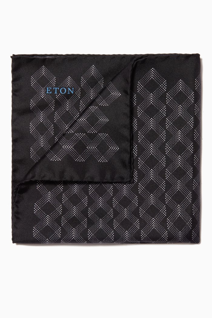 

Geometric Print Pocket Square in Silk, Black
