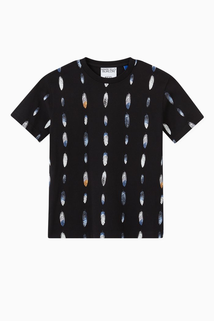 

All-over Feather T-shirt in Cotton Jersey, Blue
