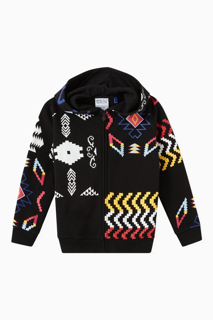 

Patchwork Folk Hoodie in Cotton Jersey, Multicolour