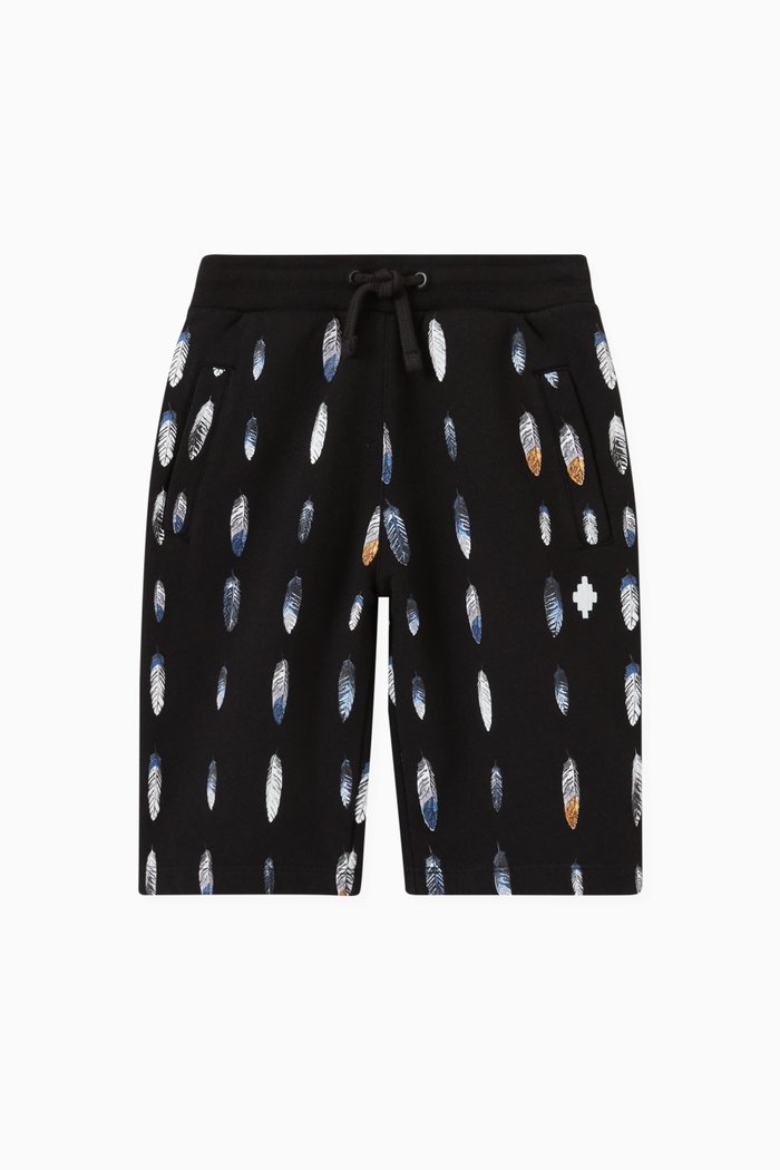 Allover Feather Shorts in Cotton Jersey, Black