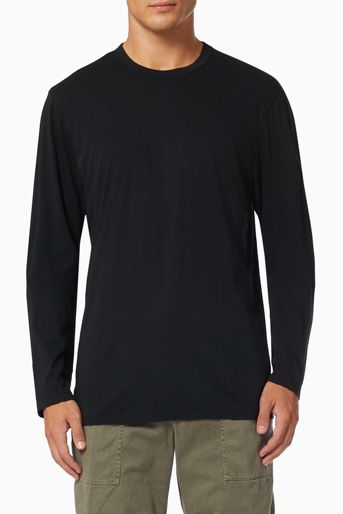 

Luxe Lotus Long Sleeve Crew T-shirt in Jersey, Black