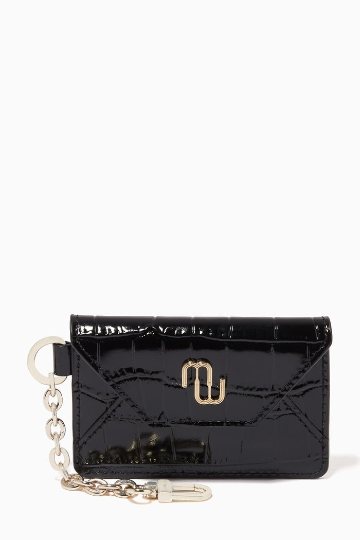 

Card Holder in Croc-effect Embossed Leather, Black