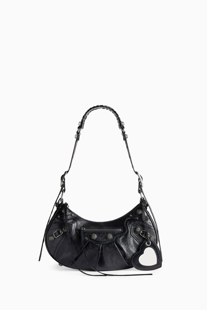 Small Le Cagole Shoulder Bag in Arena Lambskin, Black