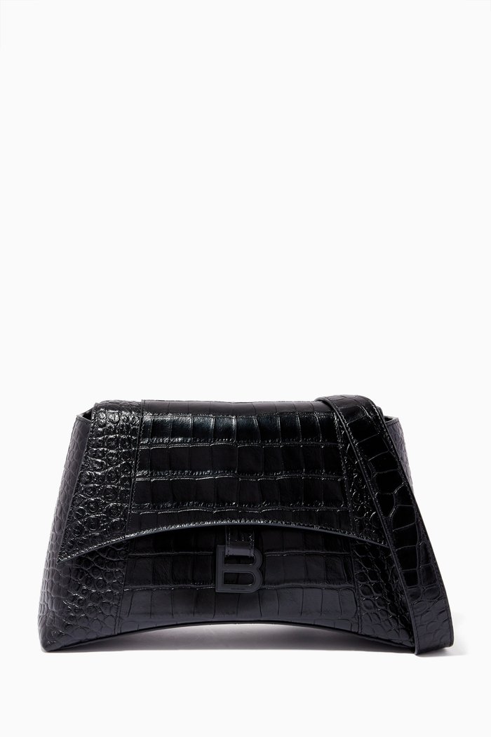 

Downtown Small Shoulder Bag in Crocodile Embossed Calfskin, Black