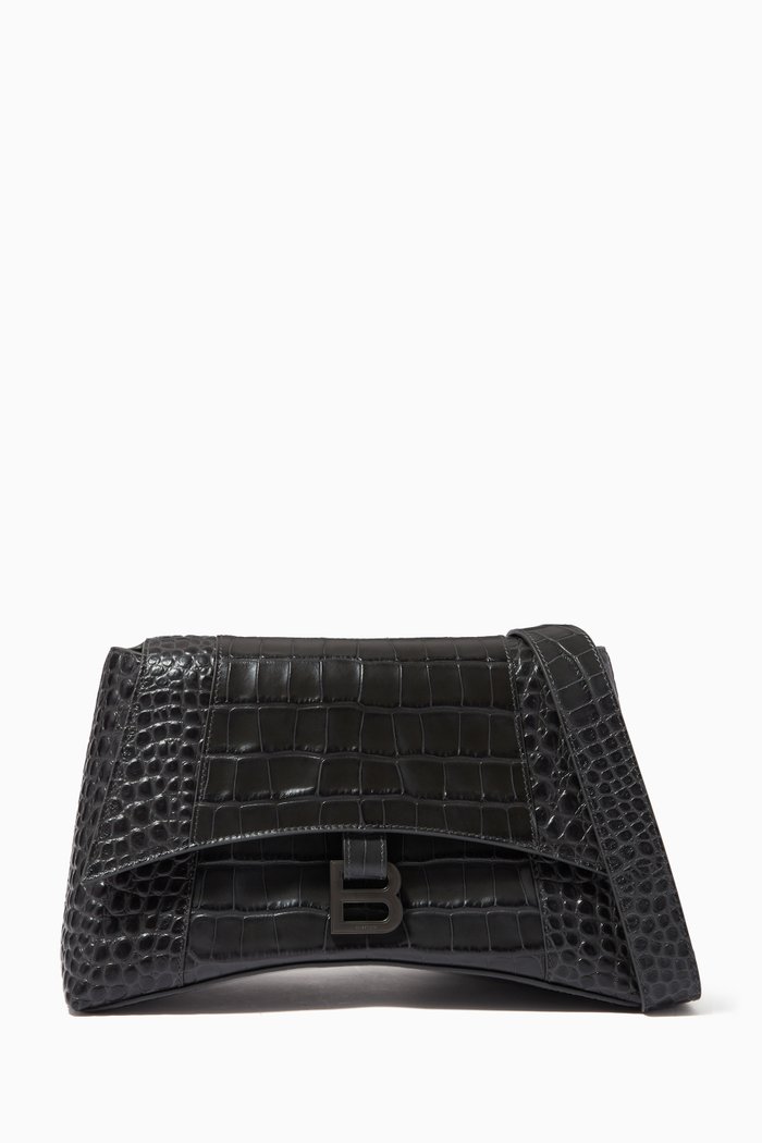 

Downtown Small Shoulder Bag in Crocodile Embossed Calfskin, Grey