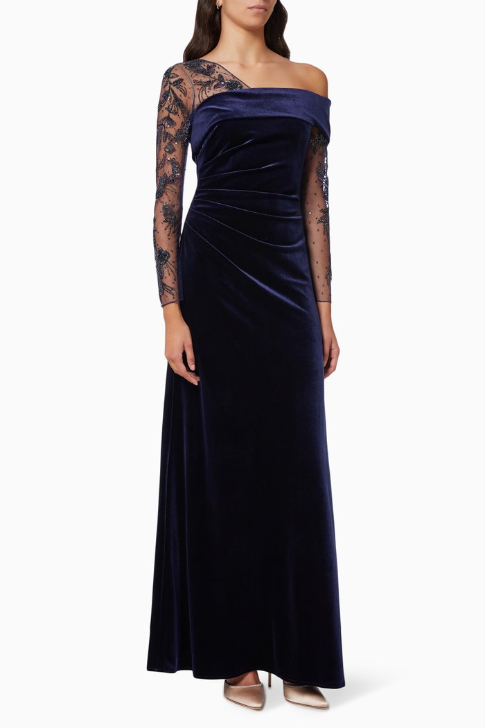 

Sawyer Beaded Gown in Velvet, Blue