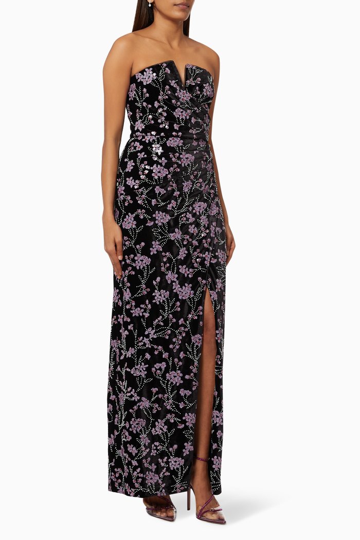 

Melody Strapless Gown in Stretch Velvet, Black
