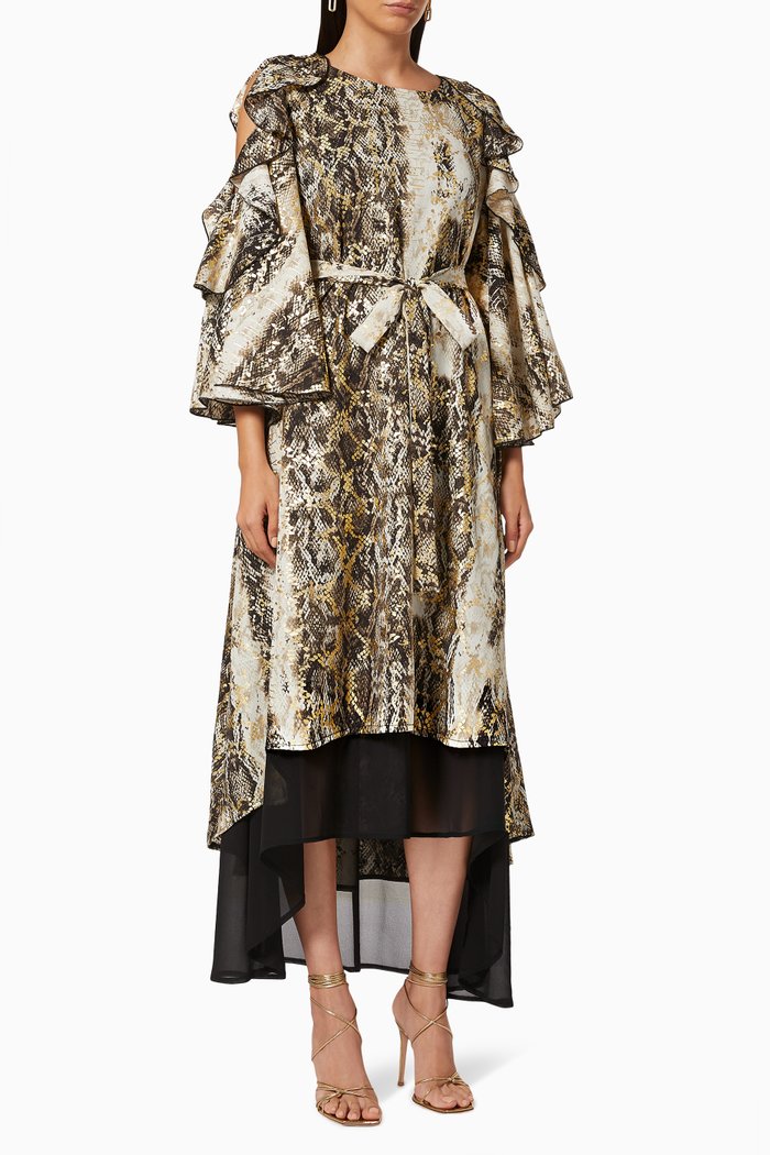 

Snake Print Dress with Belt, Neutral