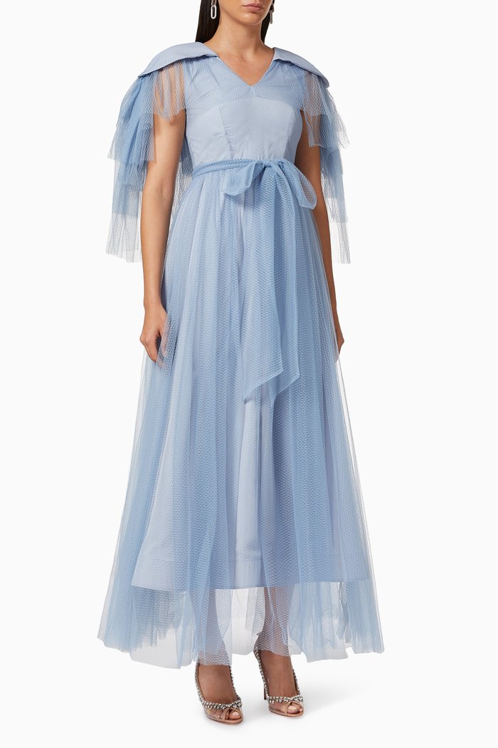 

Belted Dress in Tulle, Blue