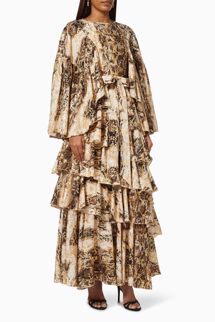 

Layered Frill Dress with Belt, Neutral