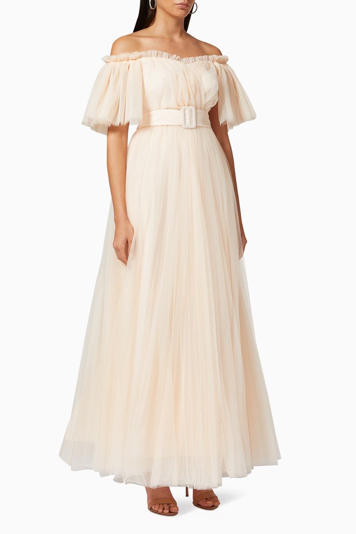 

Puff Sleeve Dress in Tulle, Neutral