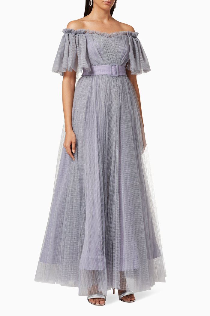 

Puff Sleeve Dress in Tulle, Grey
