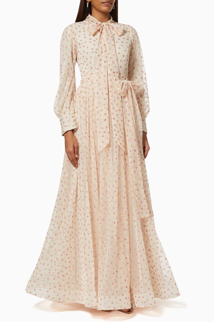 

Puff Sleeve Dress in Polka Dot Tulle, Pink