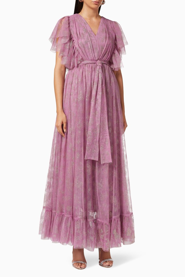 

Frill Dress in Metallic Tulle, Pink