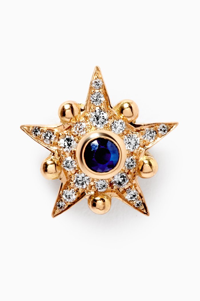 

Single Star Stud Earring with Sapphire & Diamonds in 18kt Gold, Yellow