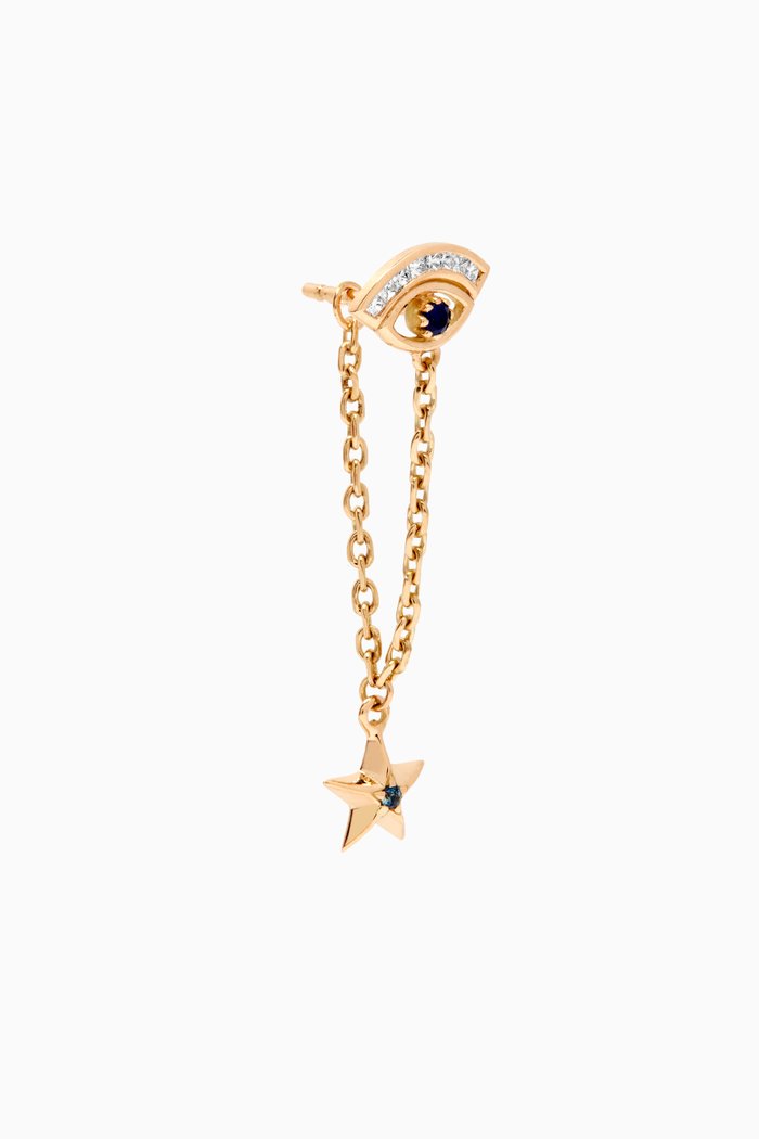 

Single Eye & Star Chain Earring with Sapphire & Diamonds in 18kt Gold, Yellow