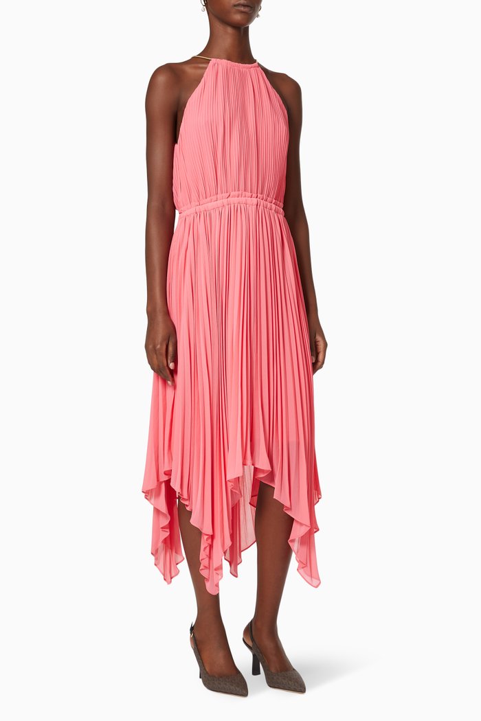 

Halter Dress in Pleated Georgette, Pink