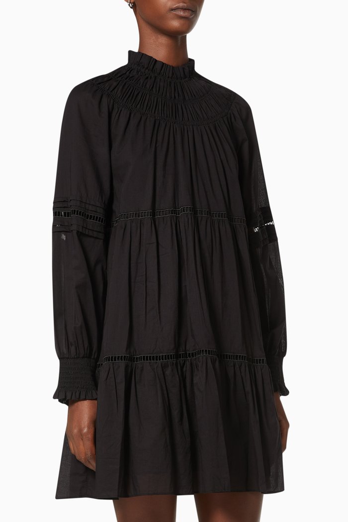 

Smocked Tiered Dress in Cotton, Black