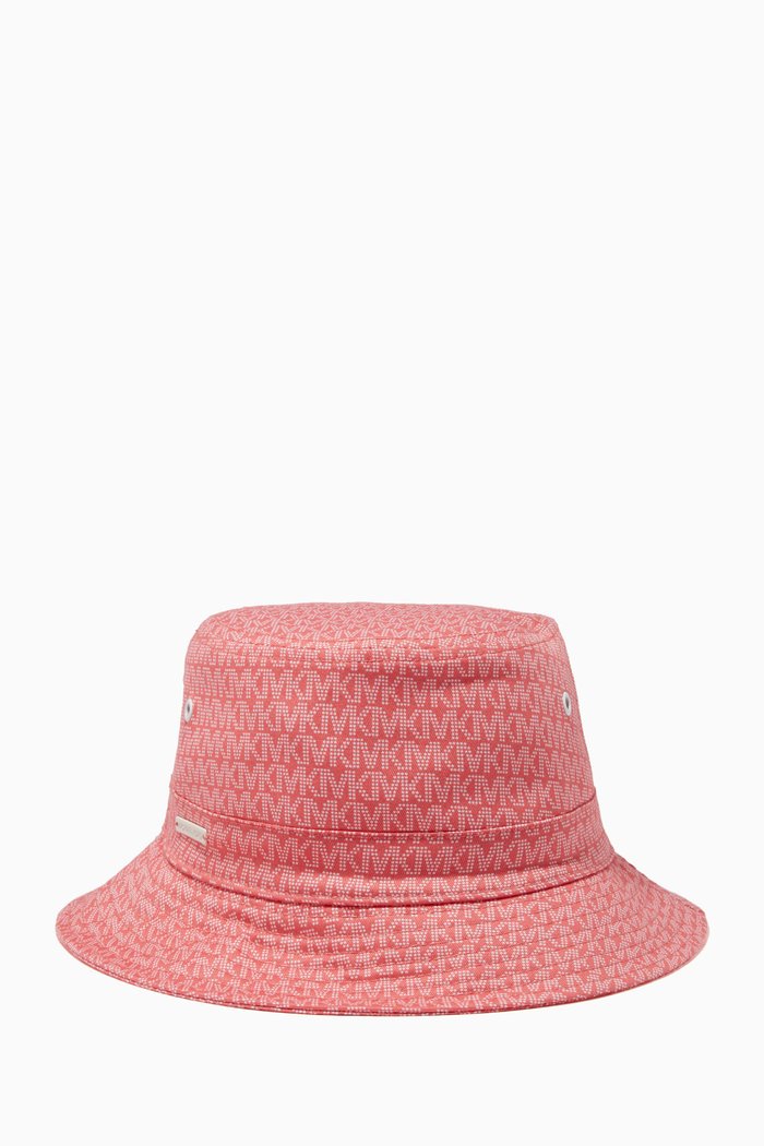 

Logo Print Bucket Hat in Stretch Cotton, Pink