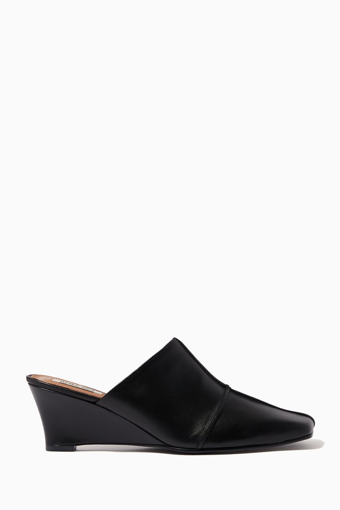 

Cross Wedge Mules in Leather, Black