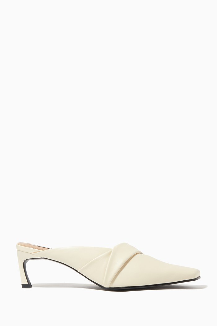 

Folding Wrap Mules in Smooth Leather, Neutral