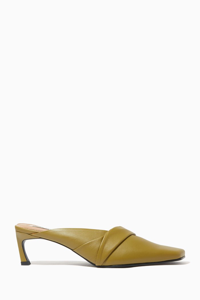 

Folding Wrap Mules in Smooth Leather, Green