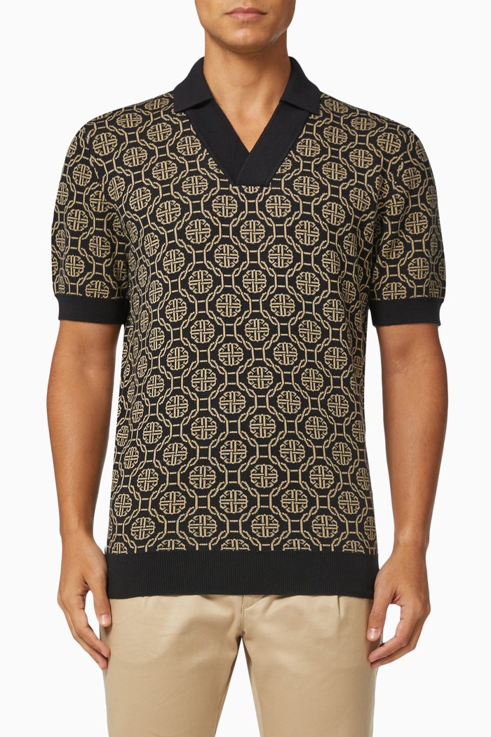 

Trinity Slim Fit Polo in Jacquard Knit, Black