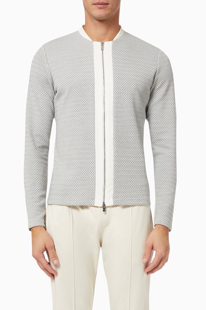 

Webster Geometric Slim Fit Zip Jacket in Cotton Knit, Grey