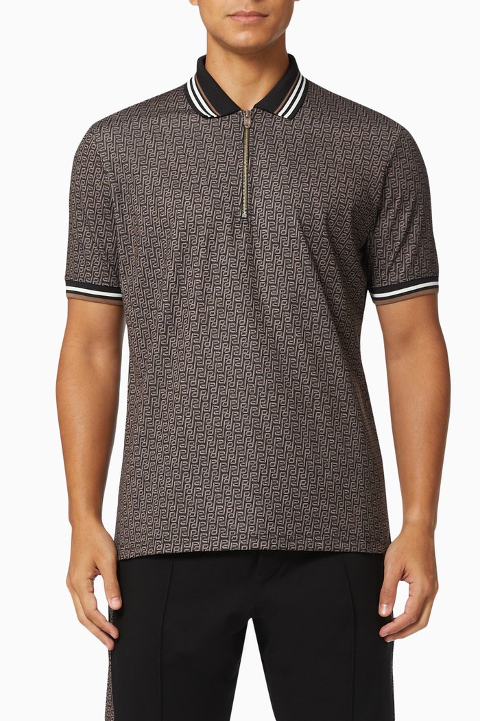 

Sport Slim Fit Polo in Printed Double Knit Jersey, Black