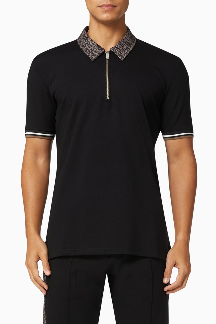 

Sport Slim Fit Polo in Printed Double Knit Jersey, Black