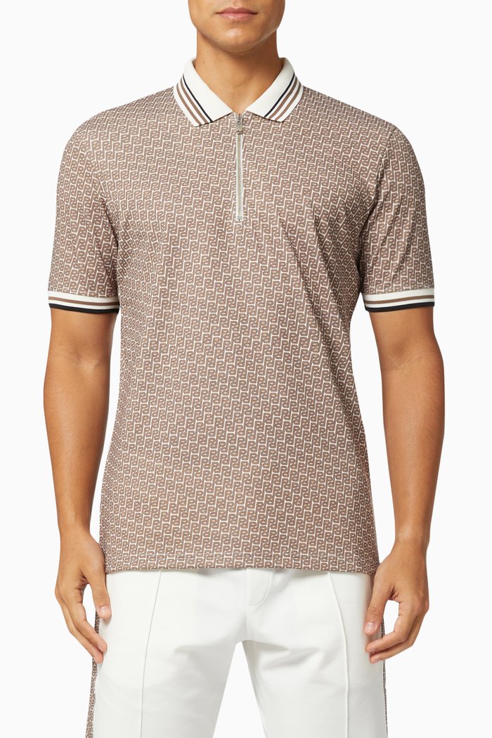 

Sport Slim Fit Polo in Printed Double Knit Jersey, Neutral