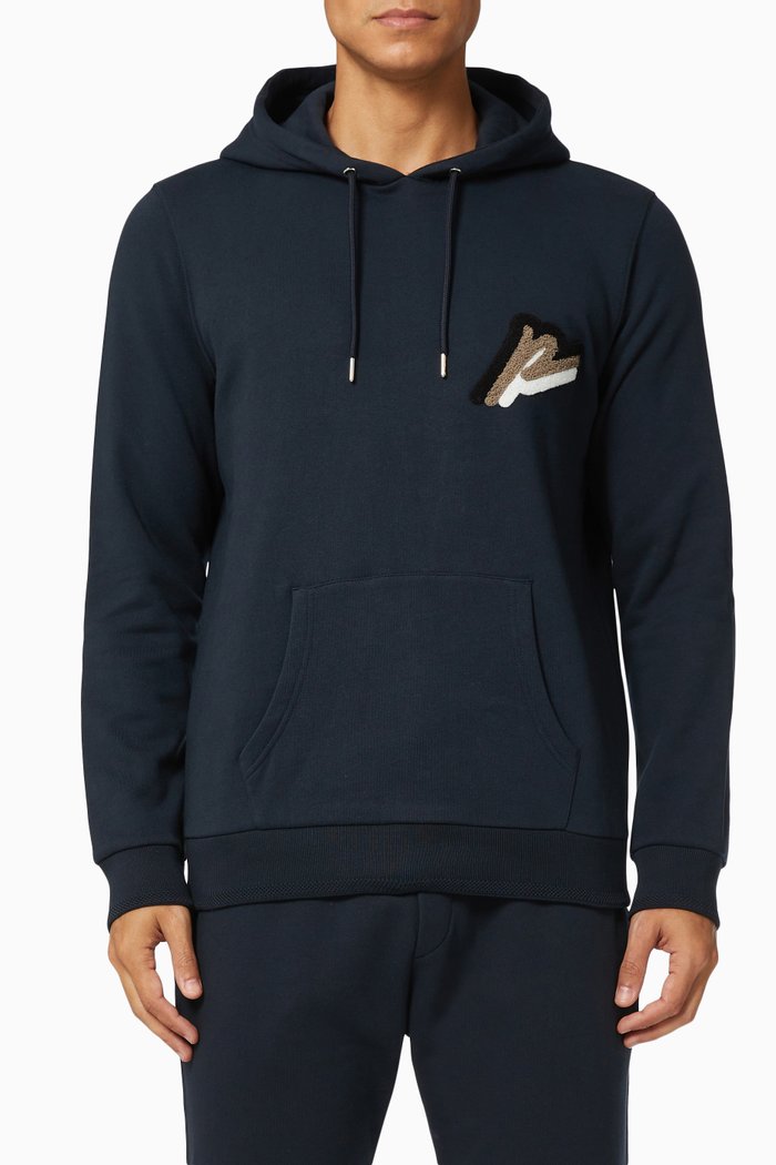 

Tri Logo Slim Fit Hoodie in Cotton Jersey, Blue