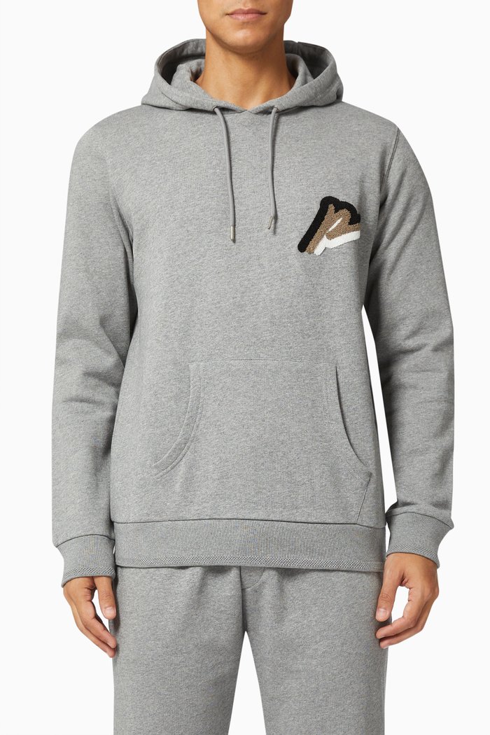 

Tri Logo Slim Fit Hoodie in Cotton Jersey, Grey