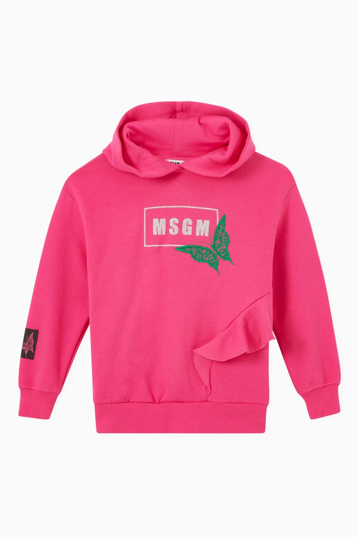 

Butterfly Logo Print Hoodie in Cotton, Pink
