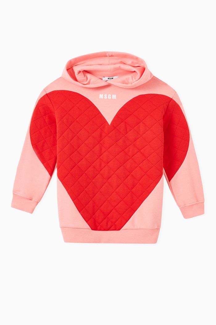 

Contrast Quilted Heart Logo Hoodie in Cotton Fleece, Multicolour