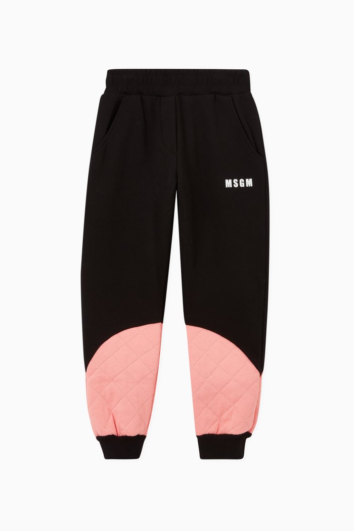

Contrast Quilted Bottom Sweatpants in Cotton, Black