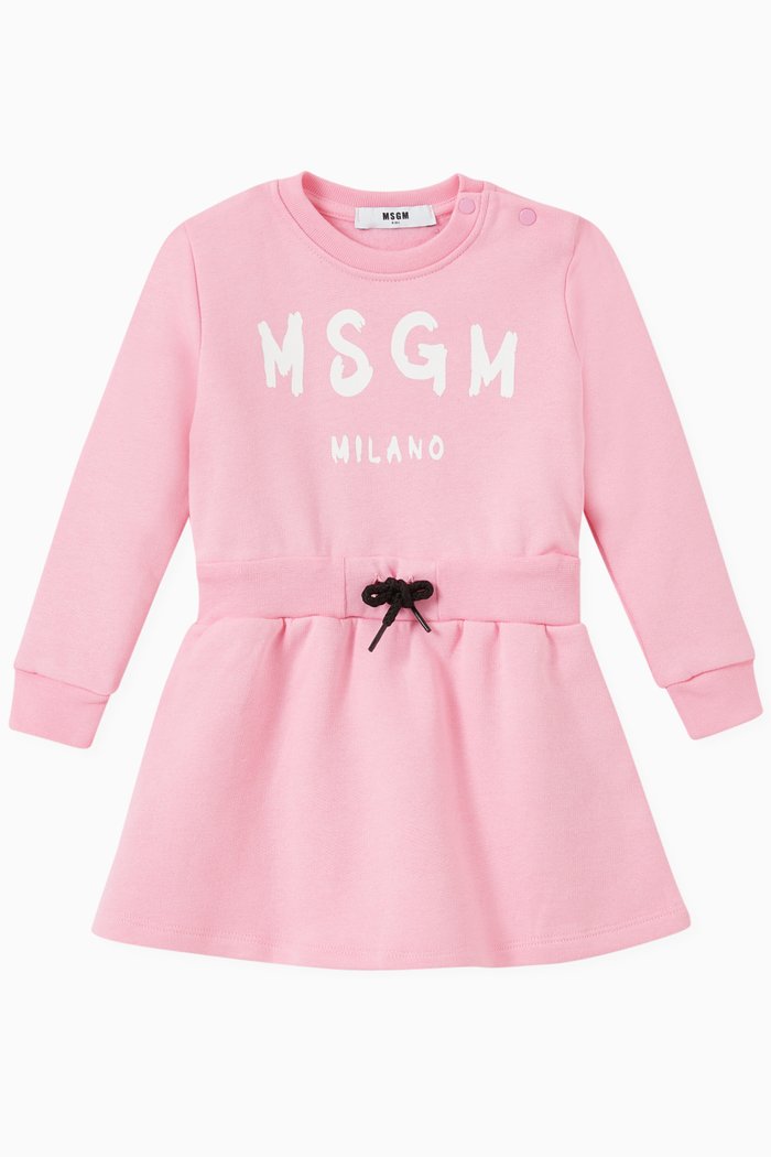 

Logo Print Dress in Cotton, Pink