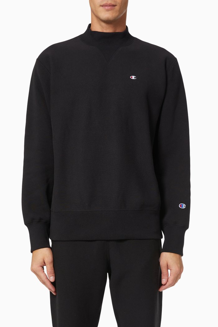 

Ribbed High Neck Sweatshirt in Reverse Weave, Black