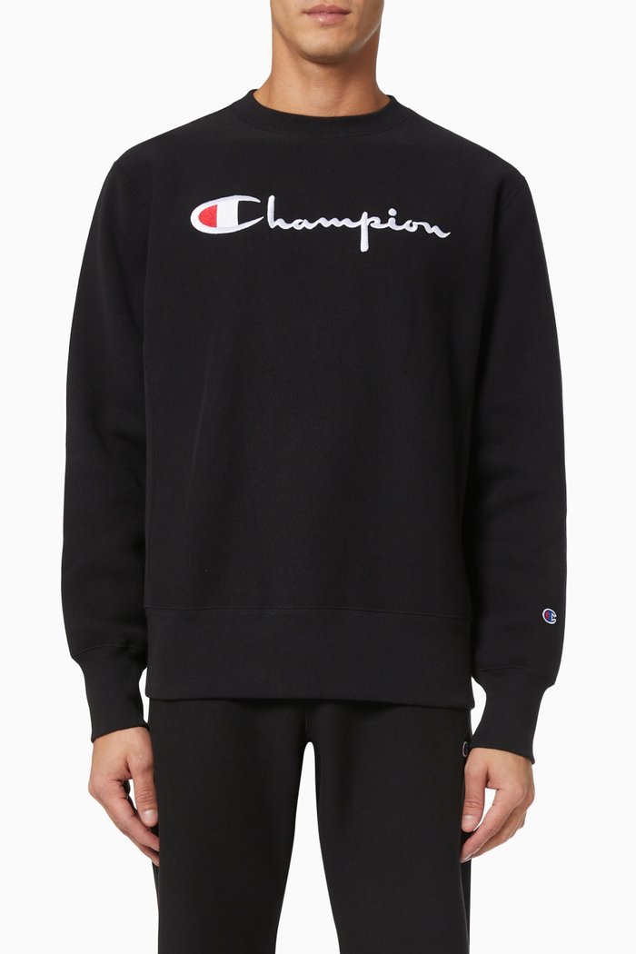 

Embroidered Script Sweatshirt in Reverse Weave, Black